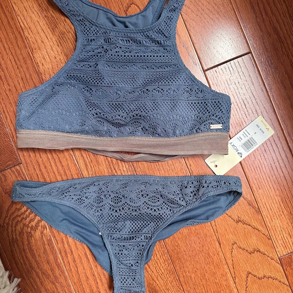 Roxy High Neck Crochet Bikini Set